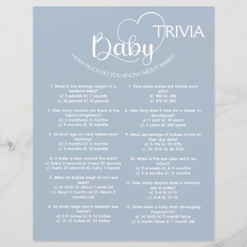 Minimalist Simple Modern Blue Baby Trivia Game