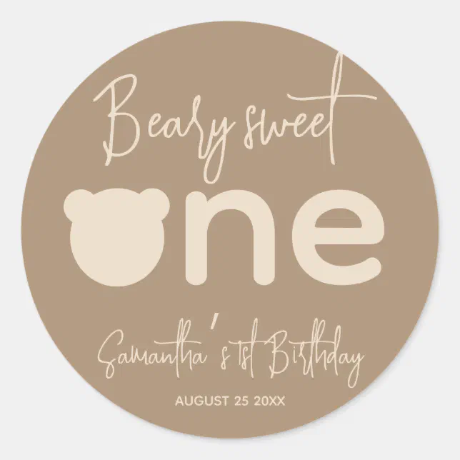 Minimalist simple modern little bear 1st Birthday Classic Round Sticker ...