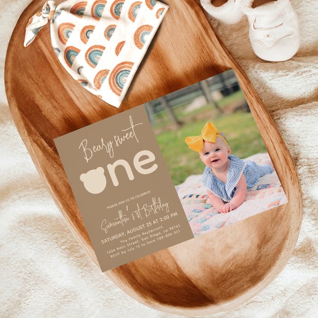 Minimalist simple modern little bear 1st Birthday  Invitation (Creator Uploaded)