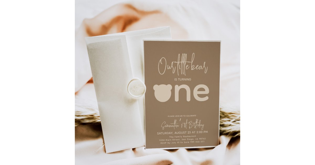 Minimalist simple modern little bear 1st Birthday Invitation | Zazzle