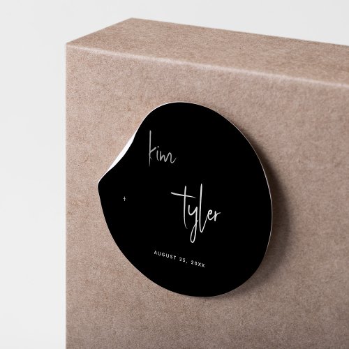 Minimalist simple modern name script black wedding classic round sticker