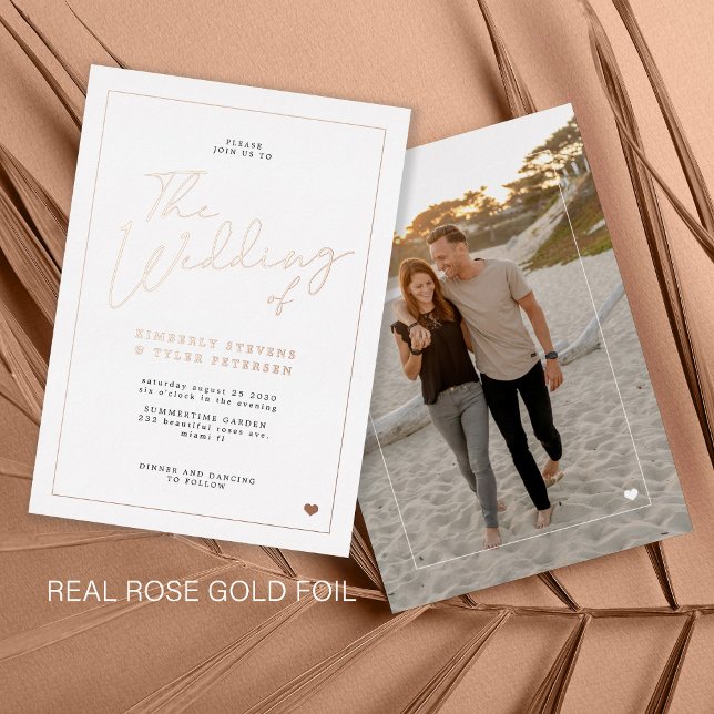 Minimalist simple modern script wedding rose gold foil invitation (Creator Uploaded)