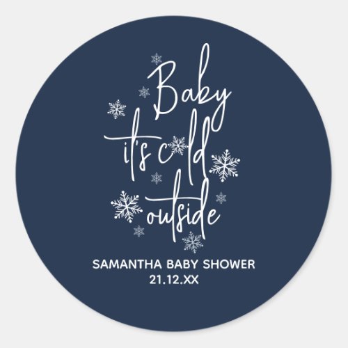 Minimalist simple modern winter Baby Boy Shower  Classic Round Sticker