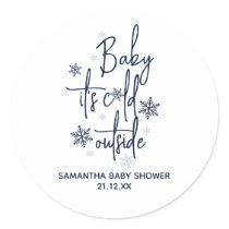Minimalist simple modern winter Baby Boy Shower  Classic Round Sticker