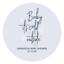 Minimalist simple modern winter Baby Boy Shower  Classic Round Sticker