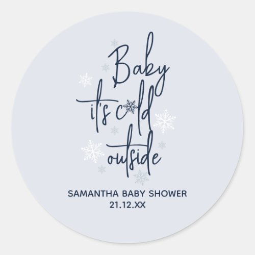 Minimalist simple modern winter Baby Boy Shower  Classic Round Sticker