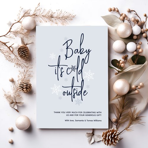 Minimalist simple modern winter Baby Boy Shower  Thank You Card