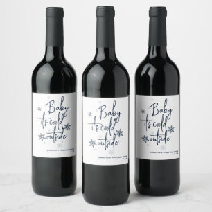 Minimalist simple modern winter Baby Boy Shower Wine Label