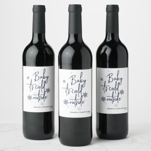 Minimalist simple modern winter Baby Boy Shower Wine Label