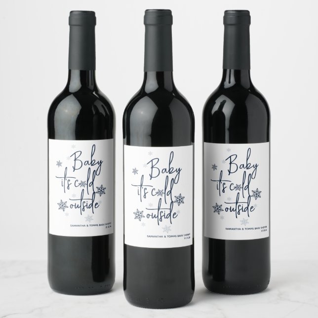 Minimalist simple modern winter Baby Boy Shower Wine Label (Bottles)