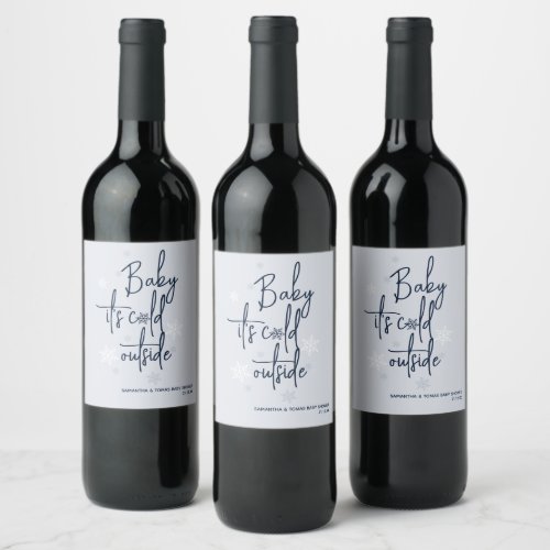 Minimalist simple modern winter Baby Boy Shower Wine Label