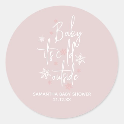 Minimalist simple modern winter Baby Girl Shower  Classic Round Sticker