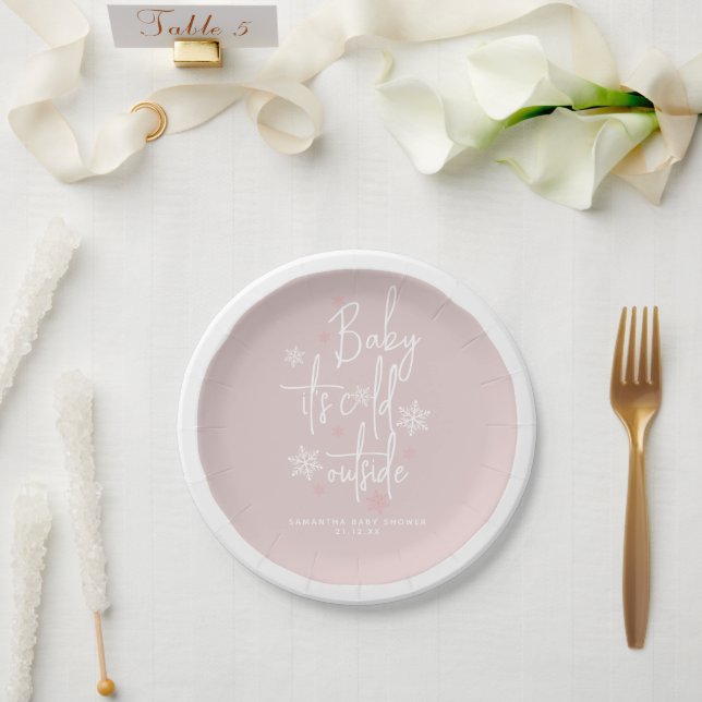 Minimalist simple modern winter Baby girl Shower  Paper Plates (Wedding)