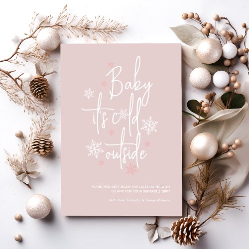 Minimalist simple modern winter Baby girl Shower  Thank You Card