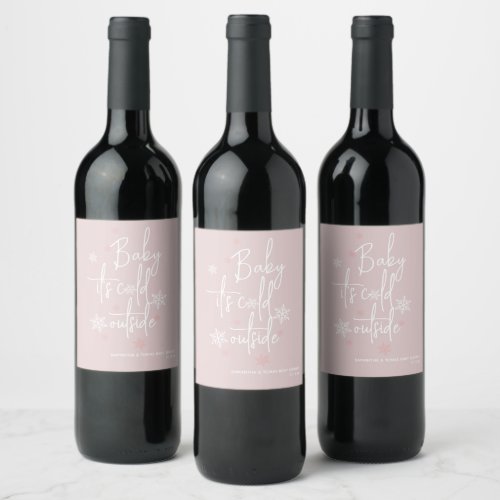 Minimalist simple modern winter Baby girl Shower Wine Label