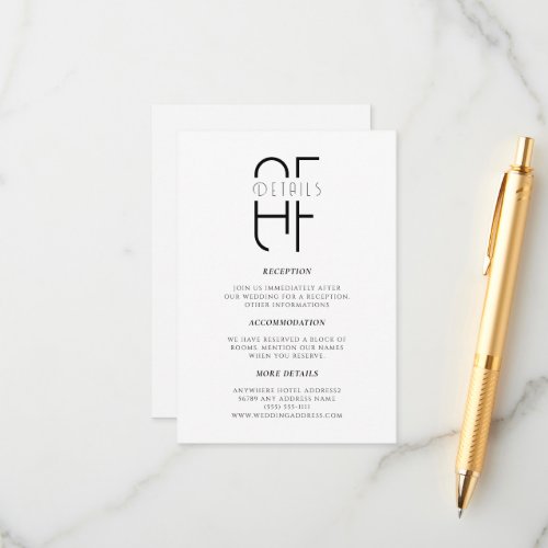 Minimalist simple monogram modern white wedding enclosure card