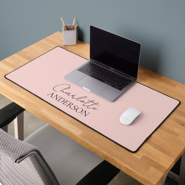 Minimalist Simple Monogram Name Blush Pink Desk Mat (Office 2)