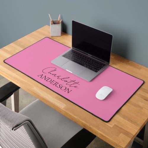 Minimalist Simple Monogram Name Pink Desk Mat