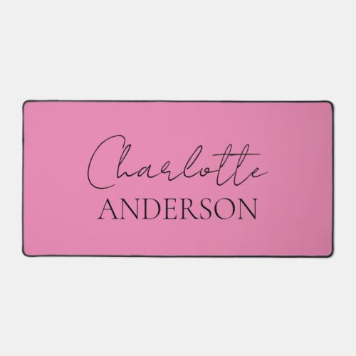 Minimalist Simple Monogram Name Pink Desk Mat