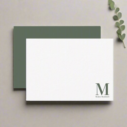 Minimalist Simple Monogrammed Clean Sage Green Note Card