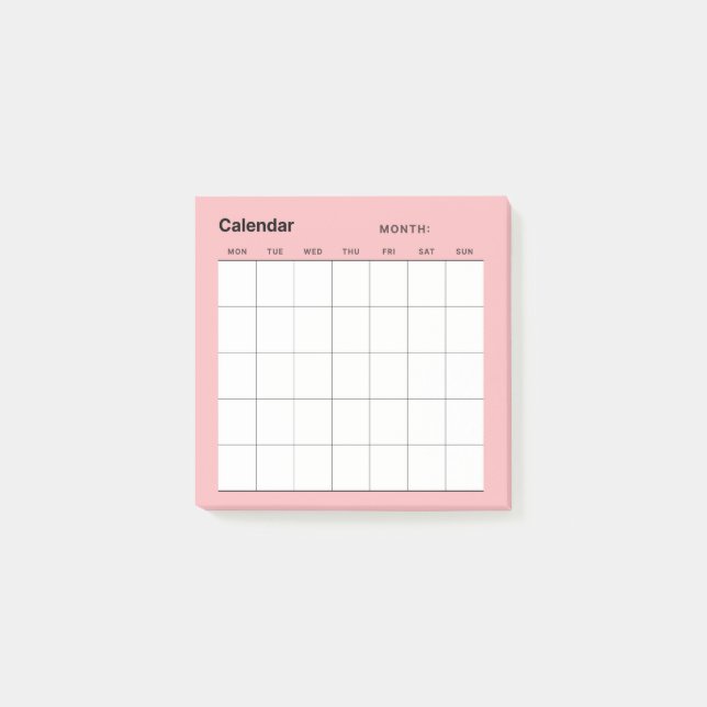 Minimalist Simple Monthly Planner Calendar Post-it Notes (Front)