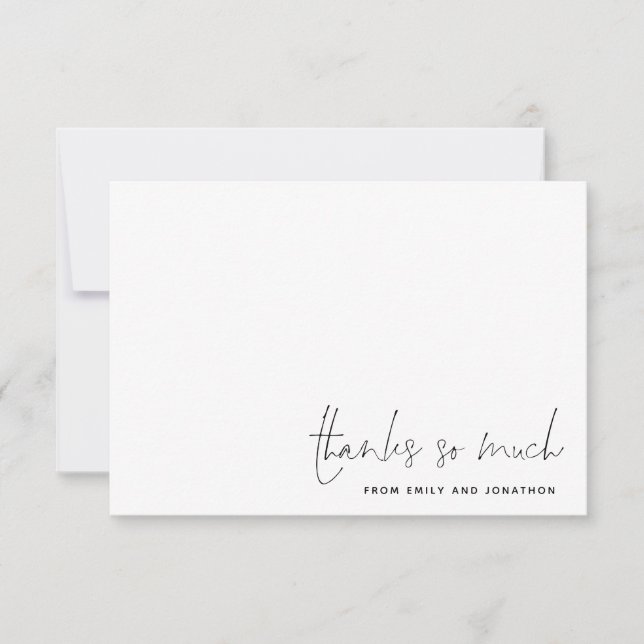 Minimalist Simple Name Script Wedding Thank You Note Card (Front)