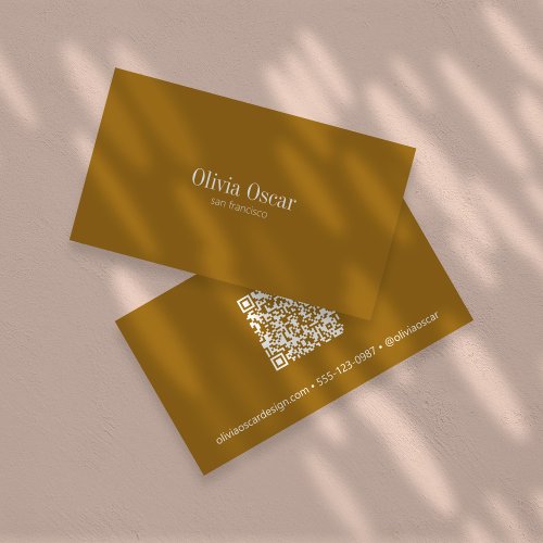 Minimalist Simple Ochre Gold Clean Custom QR Code Business Card
