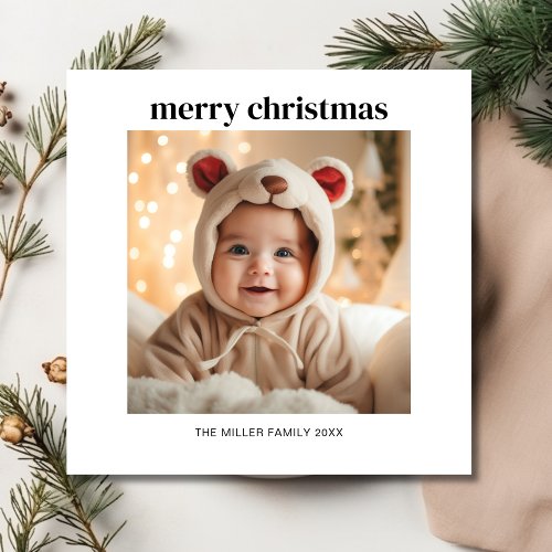 Minimalist Simple One Photo Merry Christmas  Holiday Card
