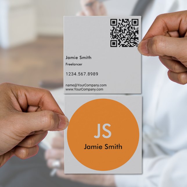 Minimalist Simple Orange Dot Initials Black Gray Square Business Card (Minimalist Simple Orange Dot Initials Black Gray Square Business Card)
