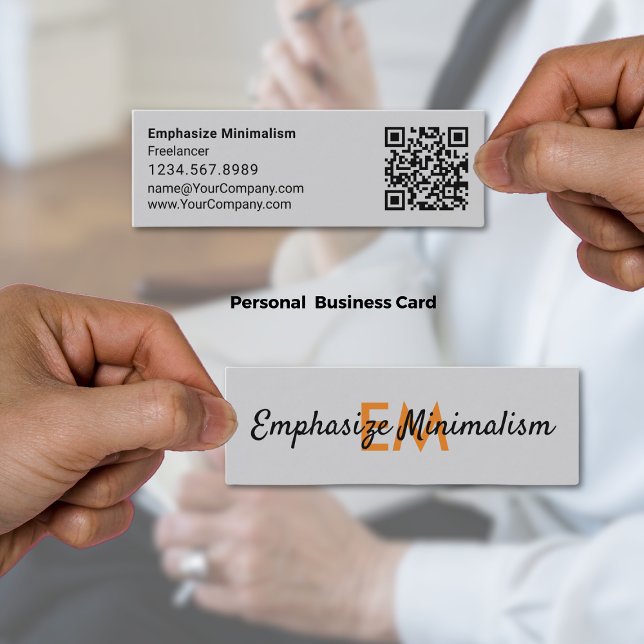 Minimalist Simple Orange Initials Gray Mini Business Card (Emphasize Minimalism Simple Orange Initials Gray Mini Business Card)