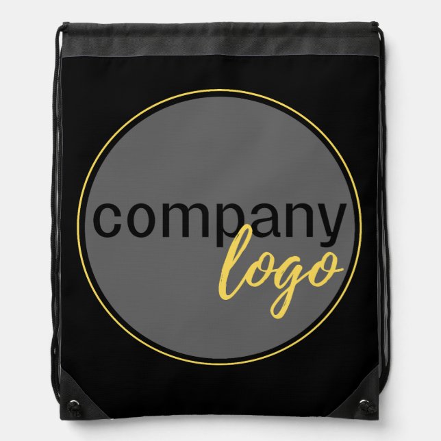 MINIMALIST SIMPLE OWN LOGO BUSINESS BRAND BLACK DRAWSTRING BAG (Front)