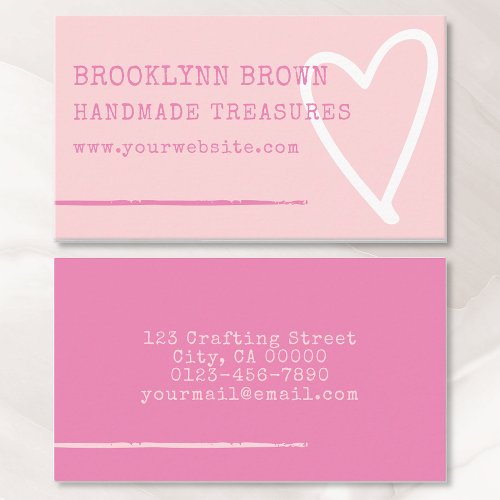 Minimalist Simple Pastel Girly Pink Heart Graphic Business Card