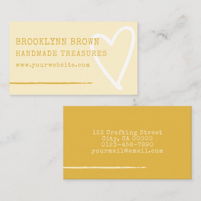 Minimalist Simple Pastel Yellow Cute Heart Graphic Business Card (Front/Back)