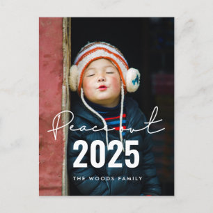 Minimalist simple Peace out 2025 New Year photo Postcard