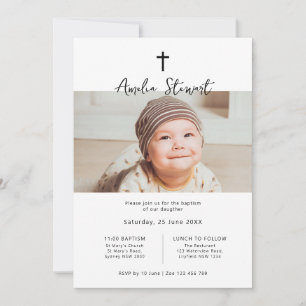 Minimalist simple photo baptism christening invitation