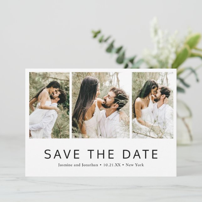 Minimalist Simple Photo Collage Modern Wedding Save The Date (Standing Front)