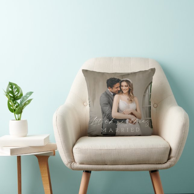 Minimalist Simple Photo Elegant Newlywed Christmas Throw Pillow (Chair)