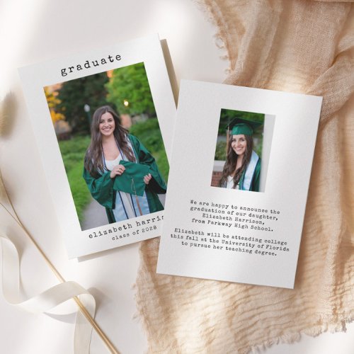 Minimalist Simple Photo  Graduation Announcement