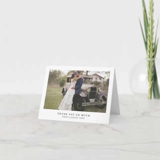 Minimalist Simple Photo Modern Wedding Letterpress Thank You Card | Zazzle