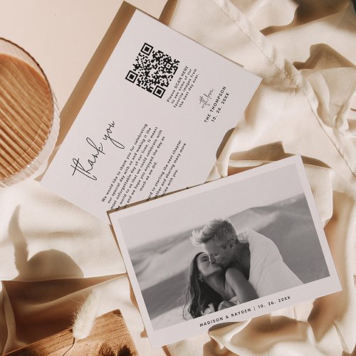 Minimalist Simple Photo QR Code Wedding Thank You Card