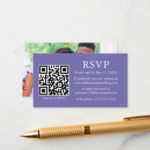 Minimalist Simple Photo Wedding QR Periwinkle RSVP Enclosure Card