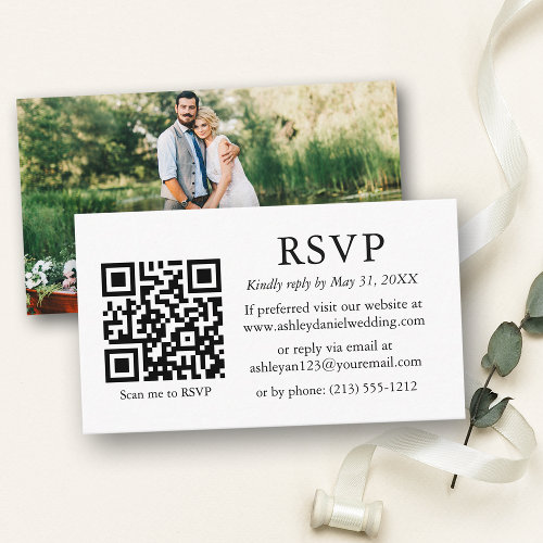 Minimalist Simple Photo Wedding QR RSVP Enclosure Card