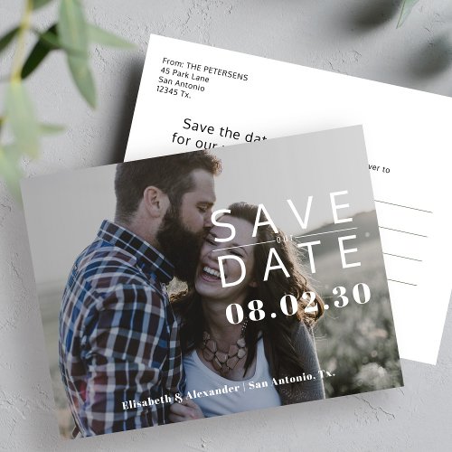 Minimalist simple photo wedding save the date announcement postcard