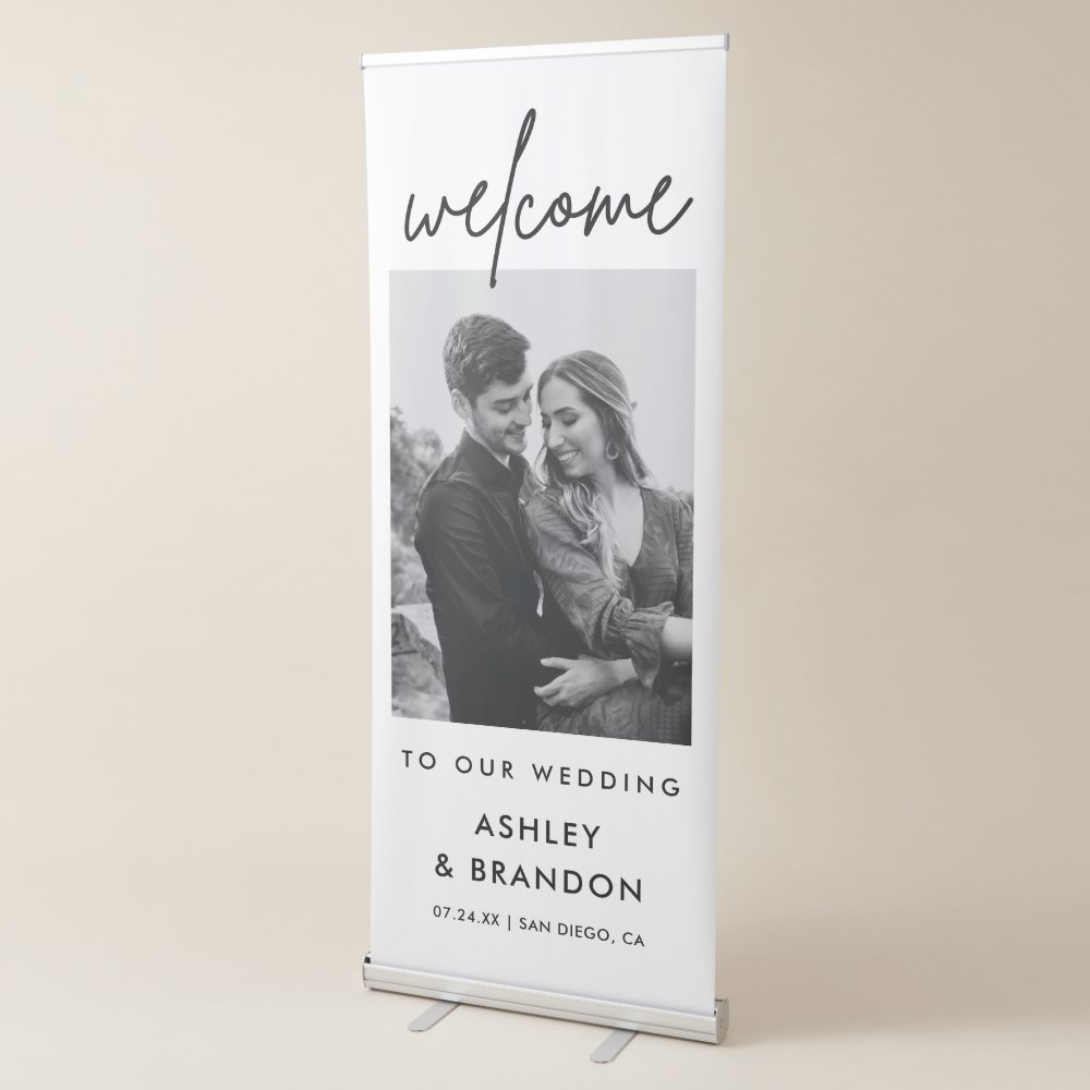 Disover Minimalist Simple Photo Wedding Welcome Retractable Banner