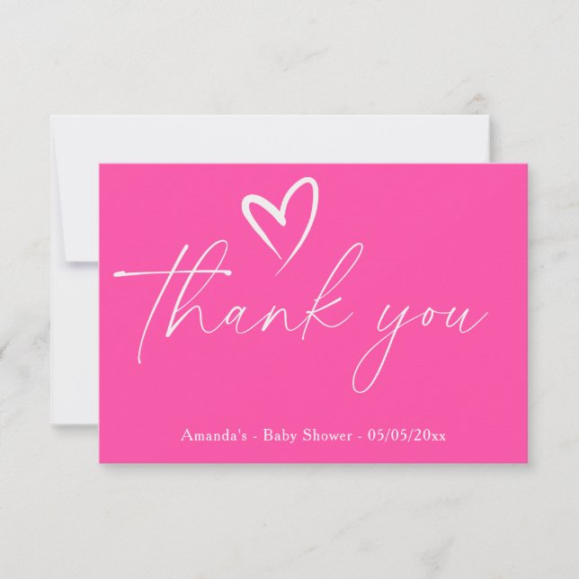 Minimalist Simple Pink Baby shower thank you Card (Front)