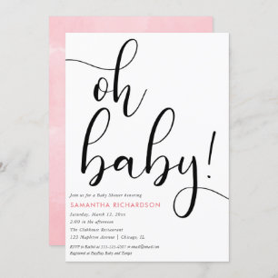 Minimalist simple pink black white girl baby invitation