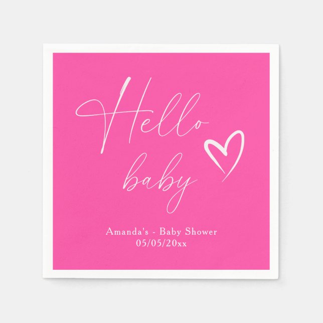 Minimalist Simple Pink Hello Baby Napkins (Front)