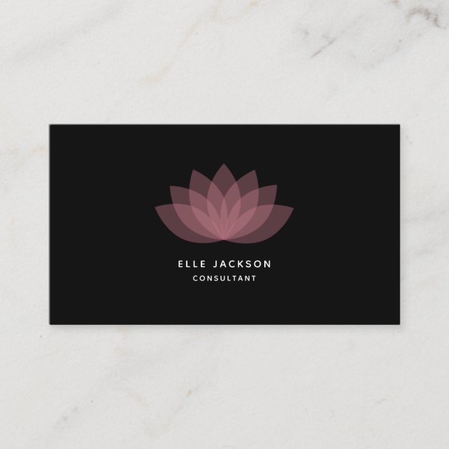 Minimalist simple pink lotus black business card (Front)