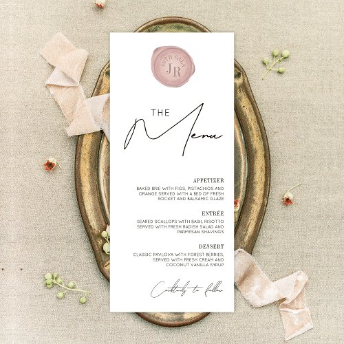 Minimalist Simple Pink Wax Stamp Gala Dinner Menu