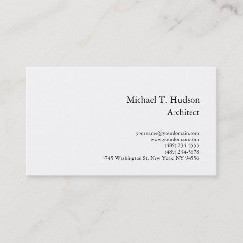 Minimalist Simple Plain Architect Classical White Business Card